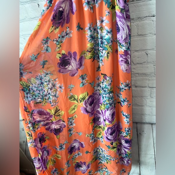 Julia B Orange, blue & purple floral long dress size S - Picture 9 of 11
